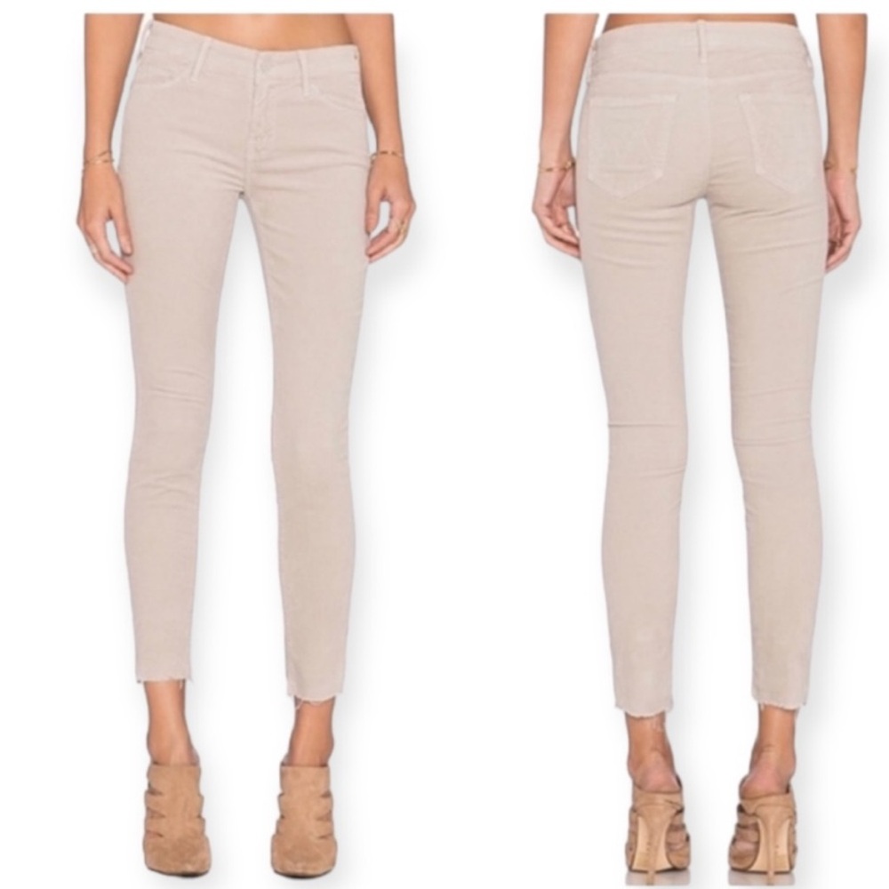 Mother Looker Ankle Fray Hopscotch Corduroy Pants in Khaki, Size 26